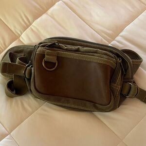 Canvas and Leather Men's Waist Pack in Brown and Olive